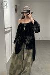 MUTEDANCE 24 Spring/Summer Velvet Embroidered Top MD-MD24SS43-HEI Black